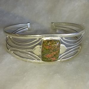 Sterling Silver Unakite cuff bracelet